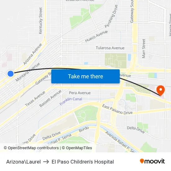 Arizona\Laurel to El Paso Children's Hospital map