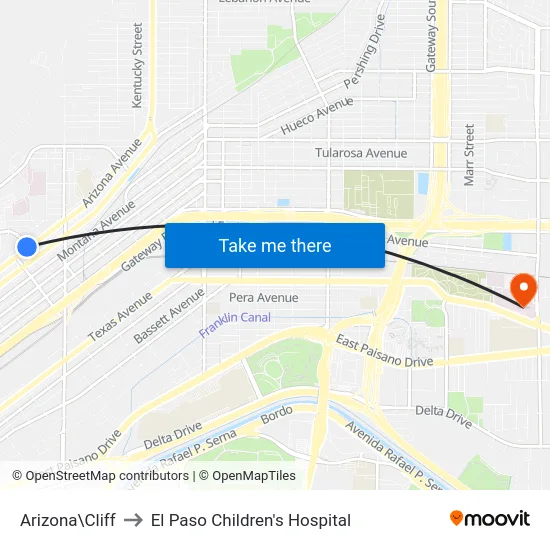 Arizona\Cliff to El Paso Children's Hospital map