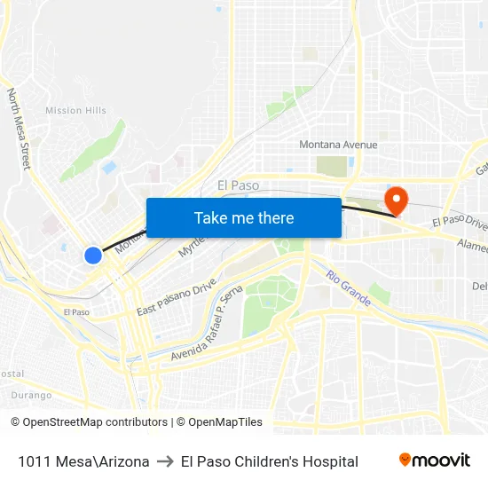 1011 Mesa\Arizona to El Paso Children's Hospital map