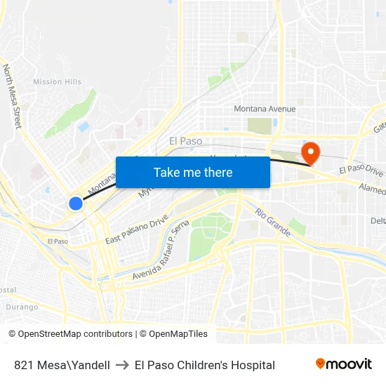 821 Mesa\Yandell to El Paso Children's Hospital map