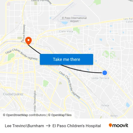 Lee Trevino\Burnham to El Paso Children's Hospital map