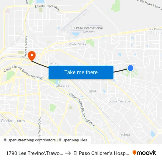 1790 Lee Trevino\Trawood to El Paso Children's Hospital map