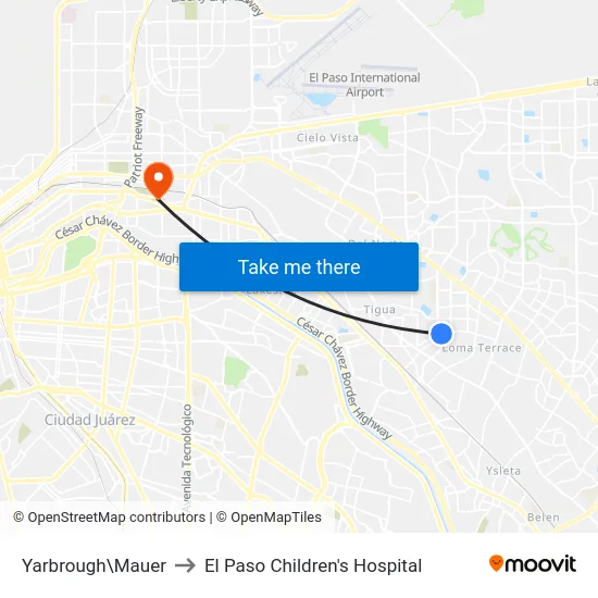Yarbrough\Mauer to El Paso Children's Hospital map