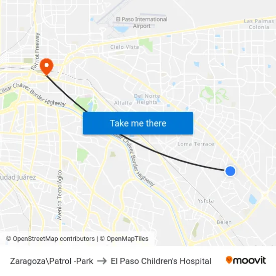 Zaragoza\Patrol -Park to El Paso Children's Hospital map