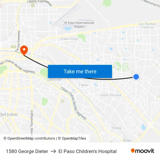 1580 George Dieter to El Paso Children's Hospital map