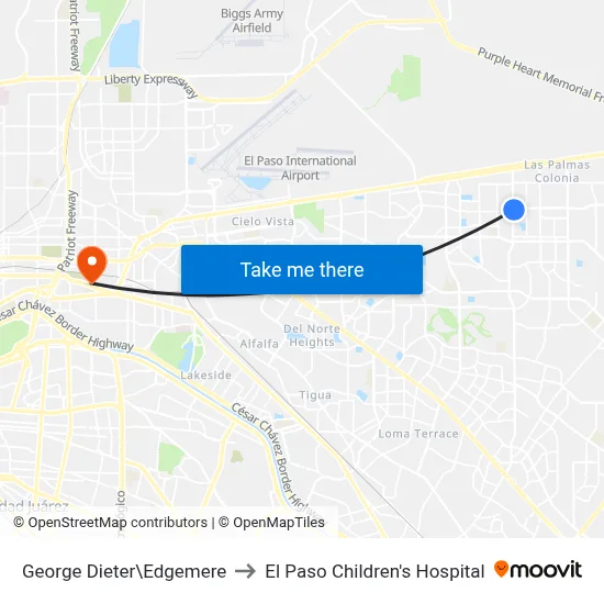 George Dieter\Edgemere to El Paso Children's Hospital map