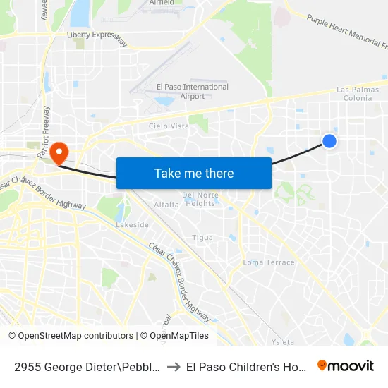 2955 George Dieter\Pebblehills to El Paso Children's Hospital map