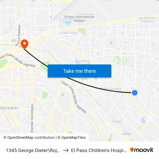 1345 George Dieter\Rojas to El Paso Children's Hospital map