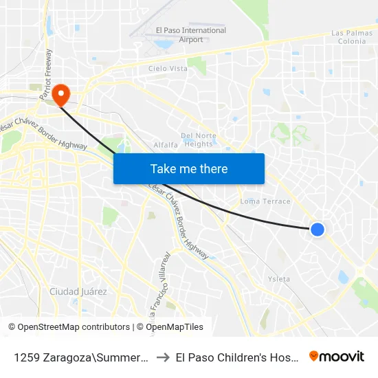 1259 Zaragoza\Summerford to El Paso Children's Hospital map