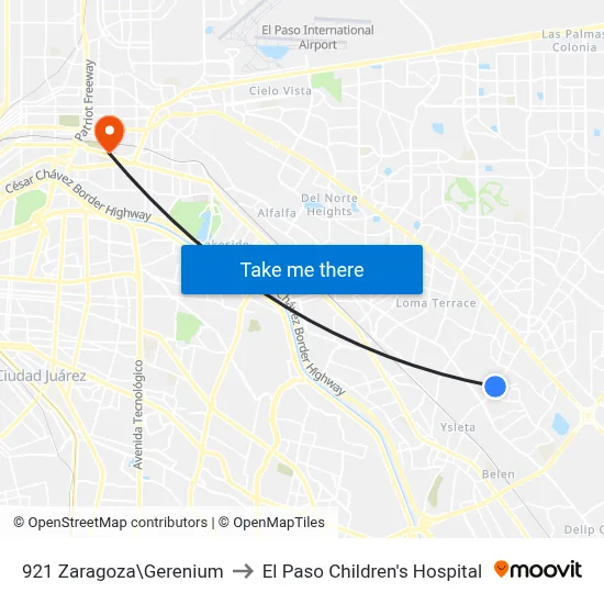 921 Zaragoza\Gerenium to El Paso Children's Hospital map