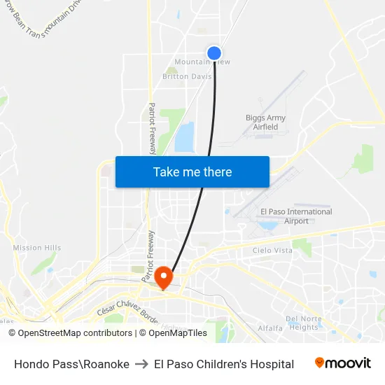 Hondo Pass\Roanoke to El Paso Children's Hospital map