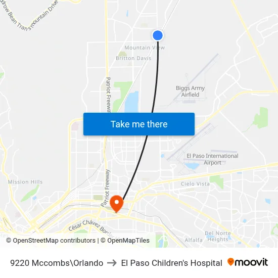 9220 Mccombs\Orlando to El Paso Children's Hospital map