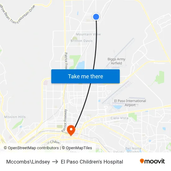 Mccombs\Lindsey to El Paso Children's Hospital map