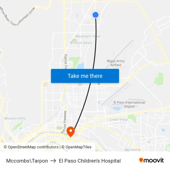 Mccombs\Tarpon to El Paso Children's Hospital map