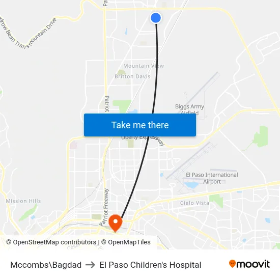 Mccombs\Bagdad to El Paso Children's Hospital map