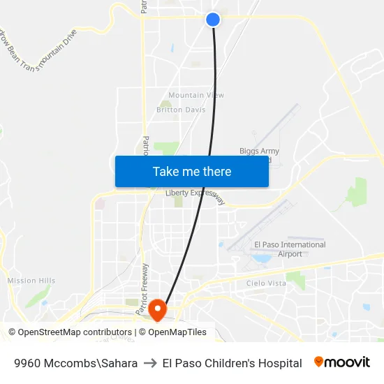9960 Mccombs\Sahara to El Paso Children's Hospital map