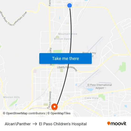 Alcan\Panther to El Paso Children's Hospital map