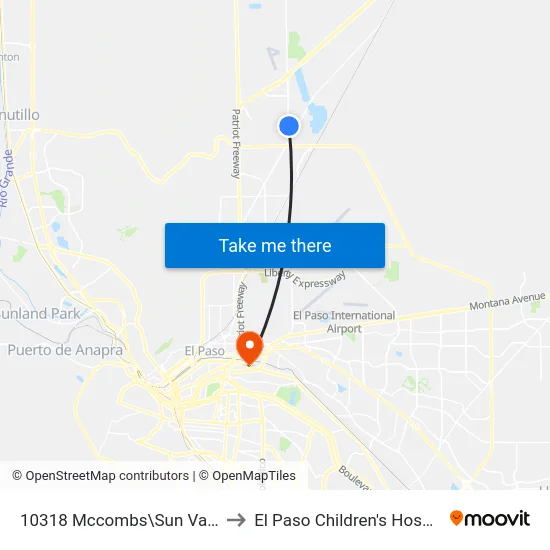 10318 Mccombs\Sun Valley to El Paso Children's Hospital map
