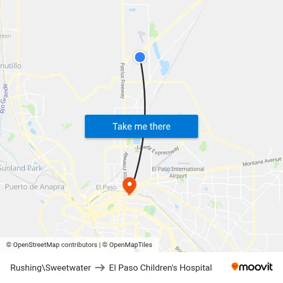 Rushing\Sweetwater to El Paso Children's Hospital map