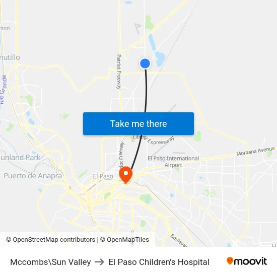 Mccombs\Sun Valley to El Paso Children's Hospital map