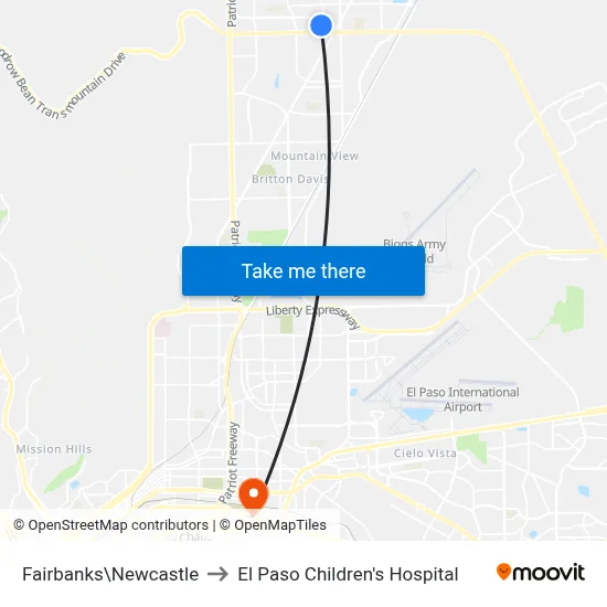 Fairbanks\Newcastle to El Paso Children's Hospital map