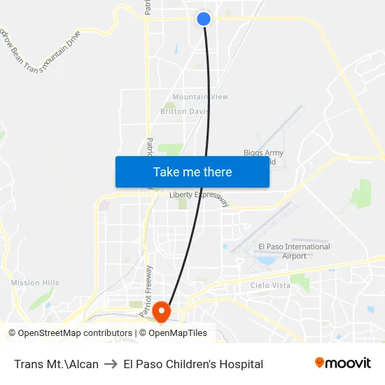 Trans Mt.\Alcan to El Paso Children's Hospital map