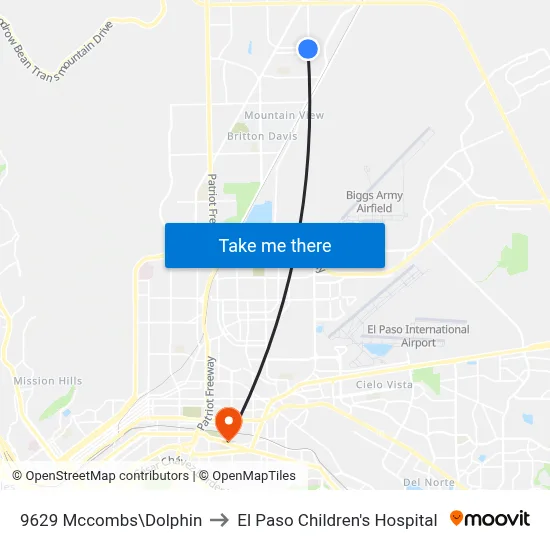 9629 Mccombs\Dolphin to El Paso Children's Hospital map