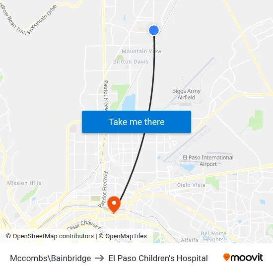 Mccombs\Bainbridge to El Paso Children's Hospital map