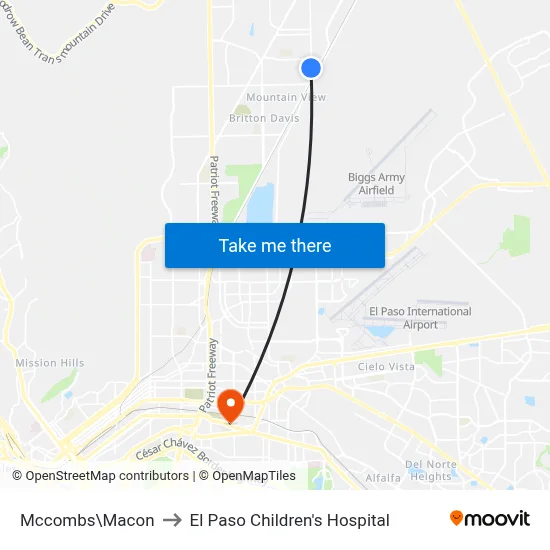 Mccombs\Macon to El Paso Children's Hospital map