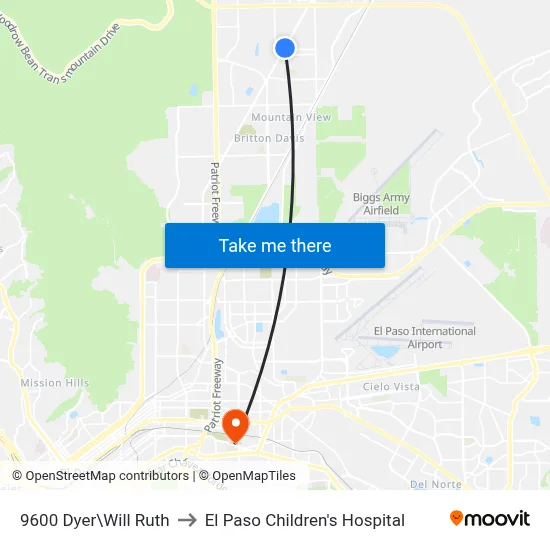 9600 Dyer\Will Ruth to El Paso Children's Hospital map