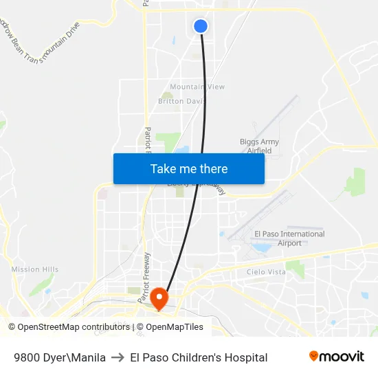 9800 Dyer\Manila to El Paso Children's Hospital map