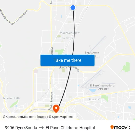 9906 Dyer\Souda to El Paso Children's Hospital map
