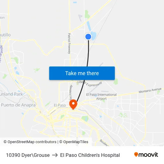 10390 Dyer\Grouse to El Paso Children's Hospital map