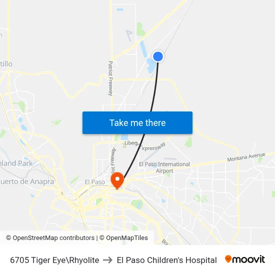 6705 Tiger Eye\Rhyolite to El Paso Children's Hospital map