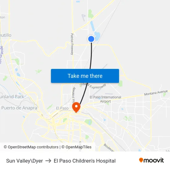 Sun Valley\Dyer to El Paso Children's Hospital map