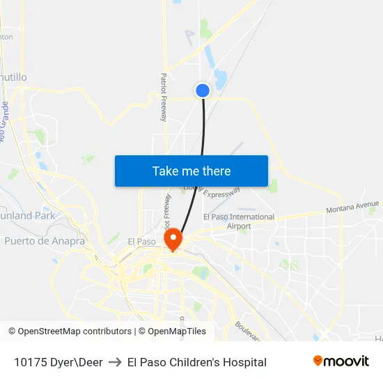 10175 Dyer\Deer to El Paso Children's Hospital map
