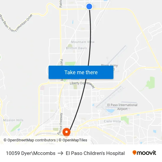 10059 Dyer\Mccombs to El Paso Children's Hospital map