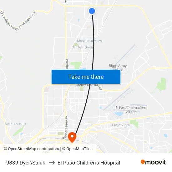 9839 Dyer\Saluki to El Paso Children's Hospital map