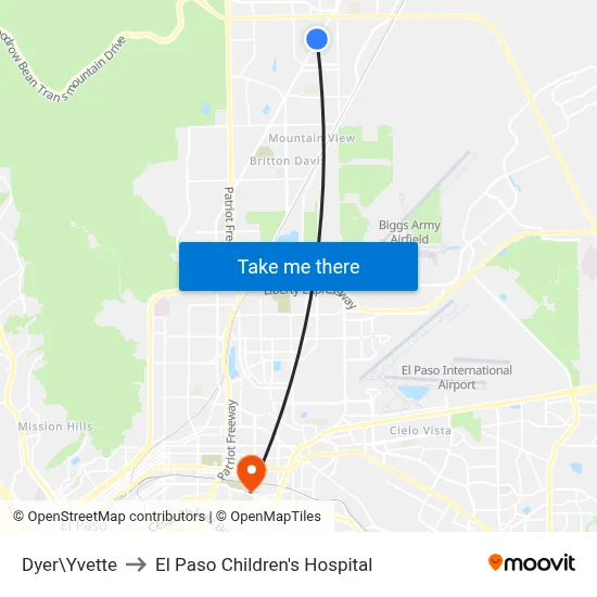 Dyer\Yvette to El Paso Children's Hospital map