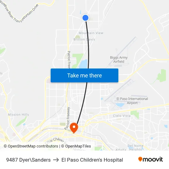 9487 Dyer\Sanders to El Paso Children's Hospital map