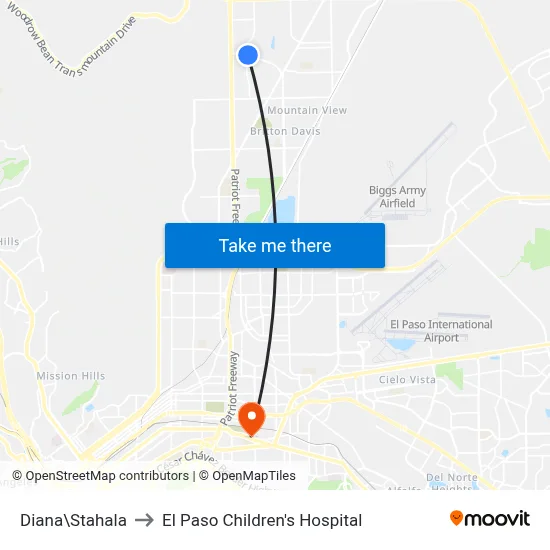 Diana\Stahala to El Paso Children's Hospital map
