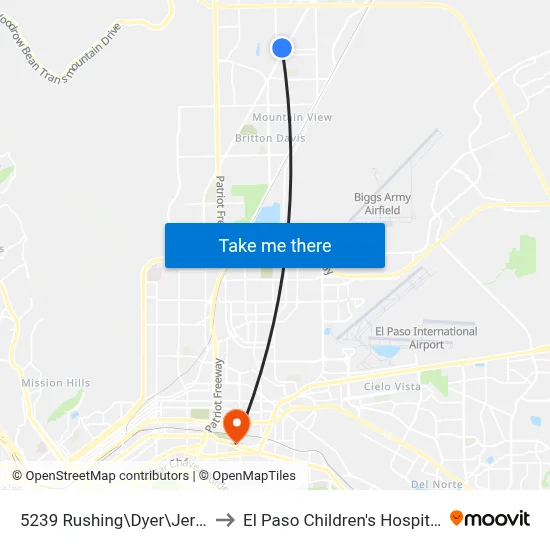 5239 Rushing\Dyer\Jerry to El Paso Children's Hospital map