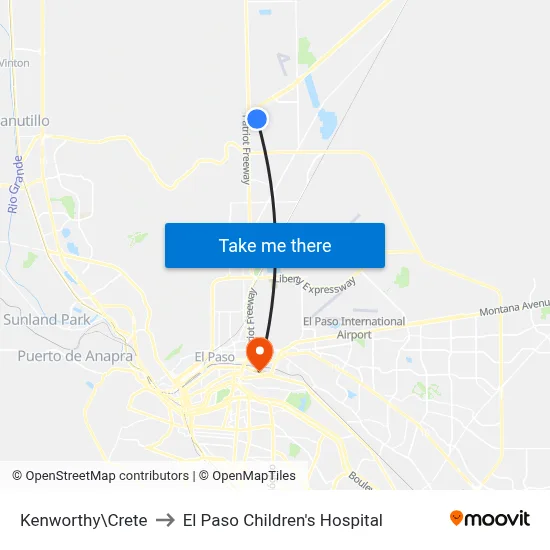 Kenworthy\Crete to El Paso Children's Hospital map