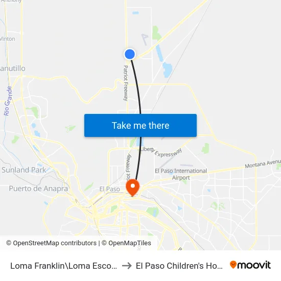 Loma Franklin\Loma Escondida to El Paso Children's Hospital map