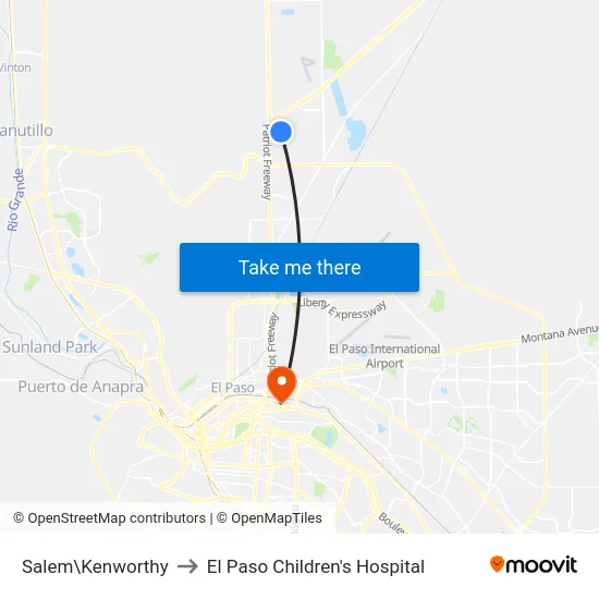 Salem\Kenworthy to El Paso Children's Hospital map