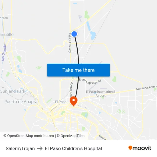 Salem\Trojan to El Paso Children's Hospital map