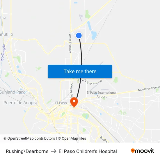Rushing\Dearborne to El Paso Children's Hospital map