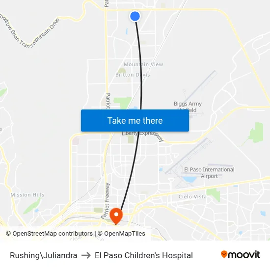 Rushing\Juliandra to El Paso Children's Hospital map