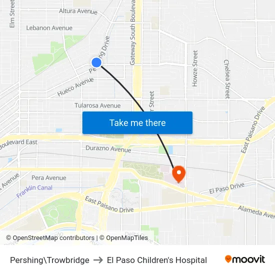 Pershing\Trowbridge to El Paso Children's Hospital map