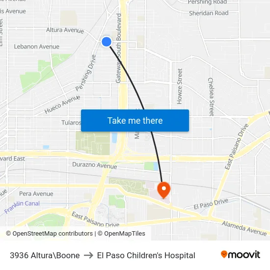 3936 Altura\Boone to El Paso Children's Hospital map